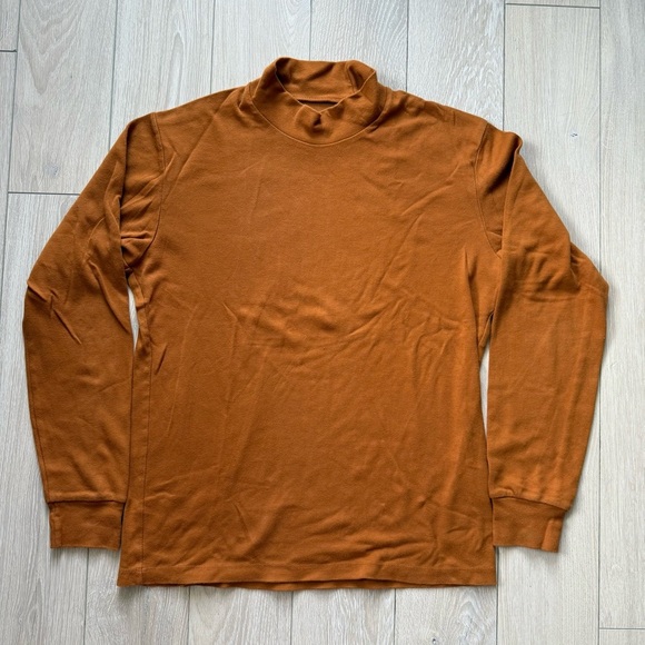 Uniqlo Men's Mockneck Cotton Blend Long Sleeve Shirt in Mustard Size Small - Picture 1 of 8
